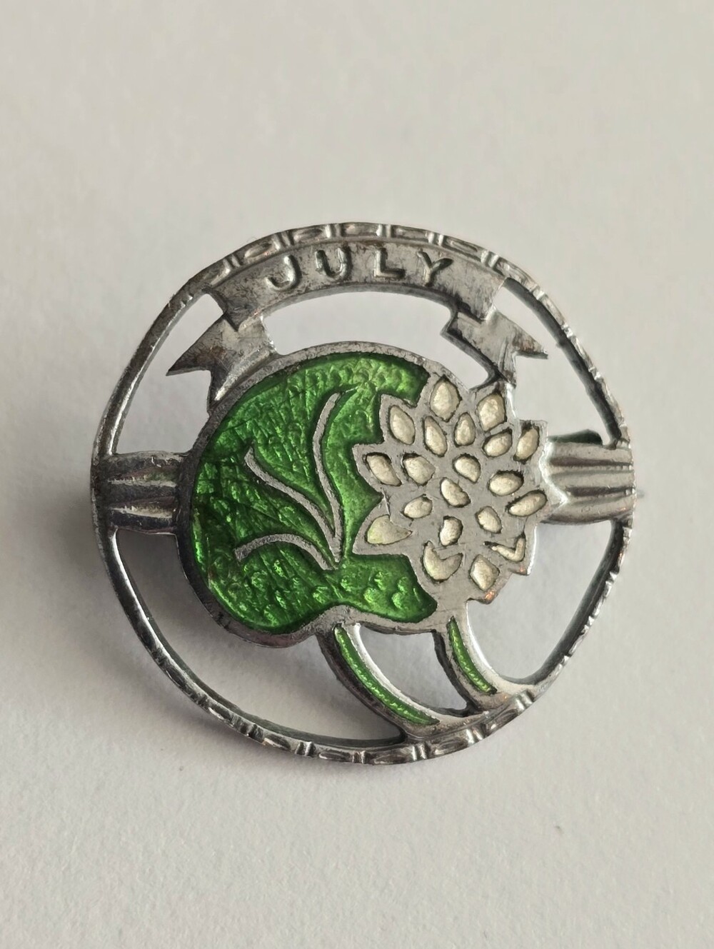 Vintage brooch pin art deco nouveau enamel silver tone